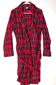Lands’ End men’s red plaid Cotton flannel belted robe XXL 50-52 - Picture 1 of 7