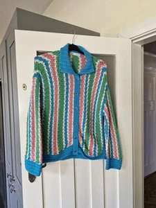 Zara Blogger Chunky Knit Multi Colour Stripe Button Up Sweater Cardigan Small - Picture 1 of 10