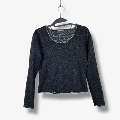 Renaur Long Sleeve Top Womens 38 Black Lace Sheer Gothic Romantic Retro - Image 1 of 4