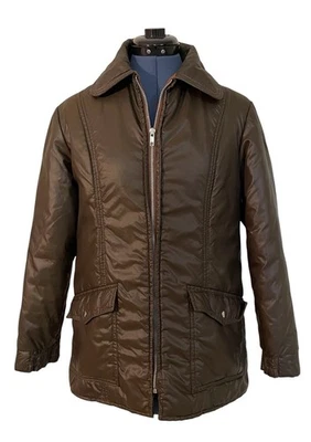 Vtg JC Penny Womens Brown Zip Up Hooded Nylon Puffer Jacket Retro 70s Ski Size M - Image 1 of 4