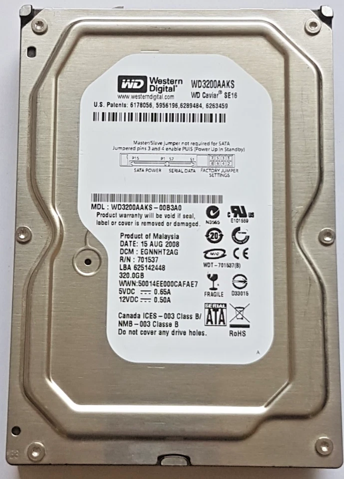 320 GB SATA Western Digital WD3200AAKS-00B3A0 7200RPM 16MB HDD 3.5" Hard Drive - Image 1 of 1