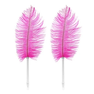 Ballpoint Pen, 2pcs 0.5mm Soft Feather Red Pink Plated Rod - Picture 1 of 5