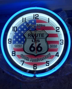 Route 66 Ltd. Ed. 100th Ann. 18" Uhr Schild rot & weiß Neon nur 100 hergestellt Echtheitszertifikat - Bild 1 von 10