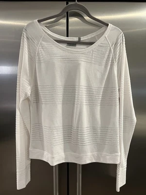 Athleta 大号 Limitless Crew 套衫长袖上衣白色开口编织 — 第 1/4 张图片