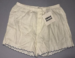NWT SONDERHAUS 100% Linen Scallop Edge Cream Boxer Lounge Shorts Size Large - Picture 1 of 4