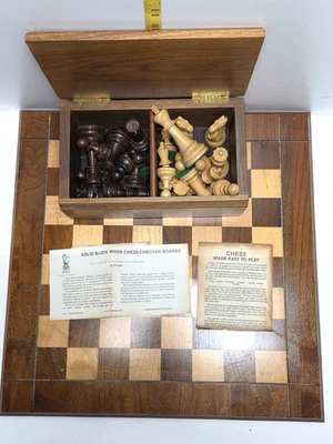 Juego de ajedrez vintage Drueke Wood Staunton con tablero de doble cara de 18" + papeles Foto 1 de 4