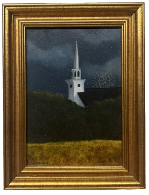 Original MARIELUISE HUTCHINSON New England Spire at Night PAINTING - Cape Cod - Image 1 of 4