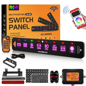 AUXBEAM Slim RGB 8 Gang Switch Panel Toggle ON-Off APP & Remote Controller Box - Picture 1 of 12