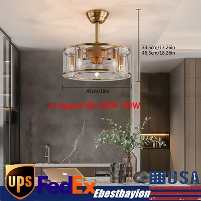 18inch 40W Industrial Indoor Cage Ceiling Fan Chandelier Gold w/ Remote Control - Image 1 of 4