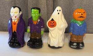 Halloween Blow Mold Pathway Light Toppers Plastic Ghost Pumpkin Dracula Lot B - Picture 1 of 16