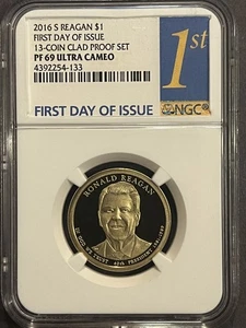 S Reagan 2016 $1 NGC PF 69 Ultra camafeo primer día de emisión etiqueta azul ¡sin precio base! - Imagen 1 de 2