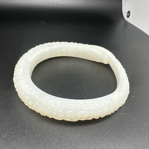 Nachlass chinesischer Armreif weiße Jade handgeschnitzt Drache - Bild 1 von 5