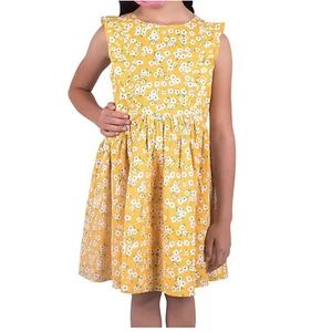 Zunie Girl Sundress Ruffle Sleeve Mustard Ditsy, Size S (6/6X) - Picture 1 of 4