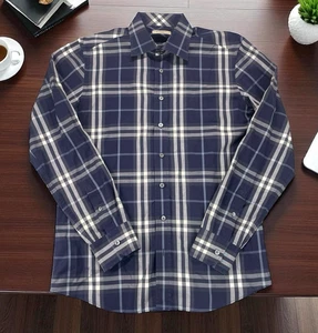 Burberry London Button-Up Shirt Men's Size Medium Navy Nova Check Plaid Classic - Picture 1 of 14
