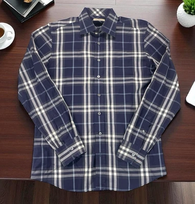Burberry London Button-Up Shirt Men's Size Medium Navy Nova Check Plaid Classic - Image 1 of 4