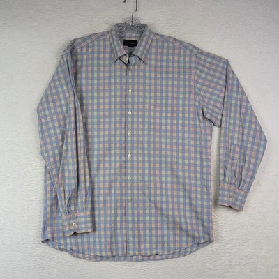 Scott Barber Shirt Mens XL Long Sleeve 100% Cotton Colorful Houndstooth Plaid - Image 1 of 4
