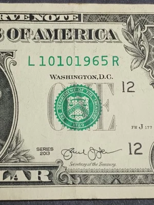 🎉2013 $1 L SAN FRANCISCO BEP TRUE BIRTHDAY NOTE OCTOBER 10 1965 (L10101965R)🎇 - Image 1 of 4