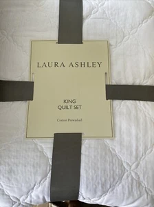 Laura Ashley Heirloom Crochet Quilt Set 3PC 100% Cotton - Cyndie Solid White - Picture 1 of 4