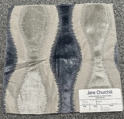 Jane Churchill Fabric Sample 12” x 11.75” Topaz Blue Hourglass Stripe Velvets - Image 1 of 4