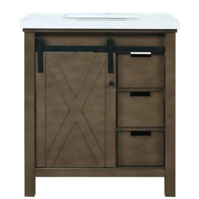 Tocador individual con tapa de cuarzo Lexora Home Marsyas 30" con fregadero en marrón rústico Foto 1 de 4