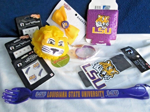 NCAA LSU Tigers lot Louisiana State Souvenirs Magnets Loofah Barrette Bracelet Cover