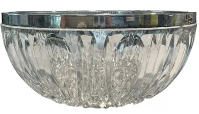 Cuenco de cristal con borde plateado 8 pulgadas con plomo corte a mano Alemania Occidental vintage Foto 1 de 4