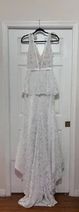 Designer Wedding Dress white lace Size 2 New - Picture 1 of 5