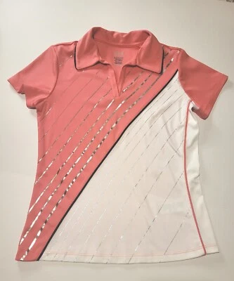Camisa para mujer Izod XS manga corta rosa intenso, blanca con plata. PeformX, Cool FX  Foto 1 de 4