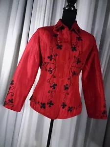 Carole Little Red 100% gefüttert, wattiert, Pailletten, bestickt, Seidenjacke, Gr. S - Bild 1 von 11