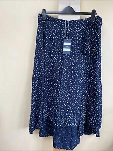 Crew Clothing Company Midi Wrap Frilled Navy Mix Skirt Zip Sz 16 Bnwt - Picture 1 of 2