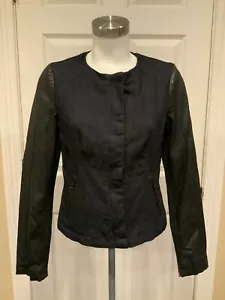Joe's Jeans Navy Blue & Black Floral Jacket W/ Faux Leather Sleeves, Size Small - Picture 1 of 12