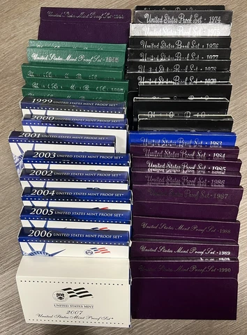 35 Set Lot 1973-2007 Proof Sets In OGP Cover