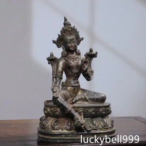 8.3" Old Antique Tibet Tibetan Buddhism Temple Bronze Green Tara Buddha statue - Picture 1 of 9