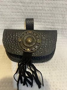 Bolso Cinturón Concho Motociclista Flecos Negros De Colección Cuero para Cadera Festival del Oeste - Imagen 1 de 4