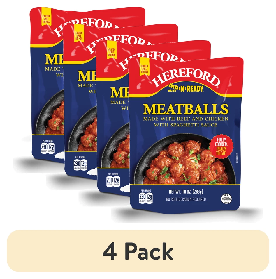 Hereford Pouched Meatballs 10 oz 5 Boxes (20 Packs Total)