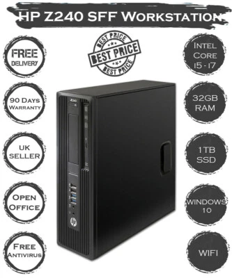 HP Z240 SFF 6th Gen i7 i5 i3 32GB RAM 1TB SSD PC with Windows 11 - Image 1 of 4