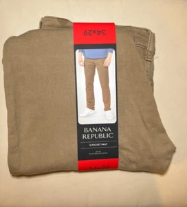 Banana Republic Men’s Chino Pant Tan Slim Stretch Straight Fit Sz 32x29 New!! - Picture 1 of 2