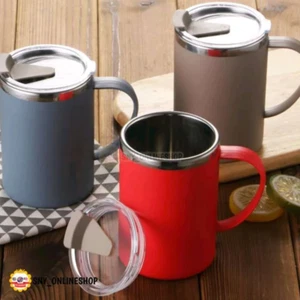 500ml Gray Mug with Lid – Stainless Steel Drinking Cup with Clear Lid - Picture 1 of 6
