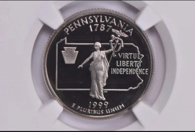 Proof 9.9 1999-S CLAD Washington Quarter Pennsylvania NGC X , High Grade!! - Image 1 of 4