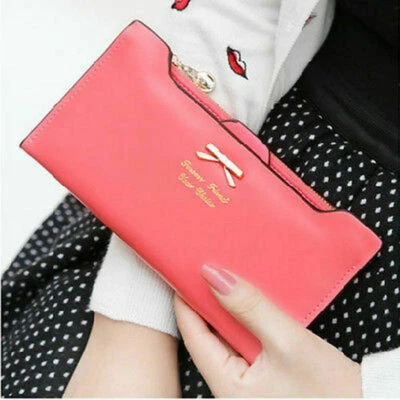 Cartera ultra delgada para mujer con soporte para tarjeta de crédito RFID plegable larga billetera para damas Foto 1 de 4