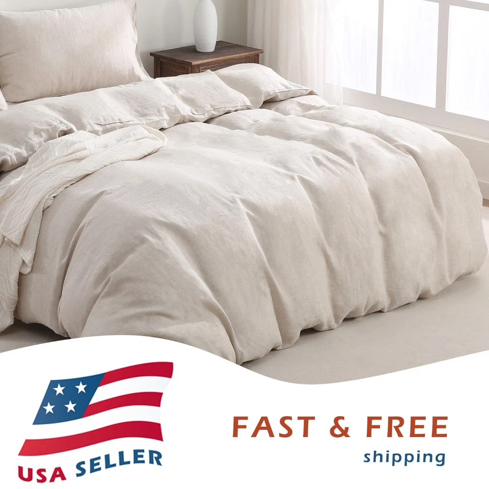 100% Pure Linen Duvet Cover 3 Pcs Set European Flax 1 Duvet Cover 2 Pillowcases - Image 1 of 1