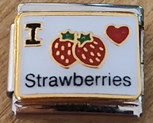 I Heart Love Erdbeeren Erdbeeren Essen italienisch Charm 9 mm Armband Link Geschenk - Bild 1 von 1