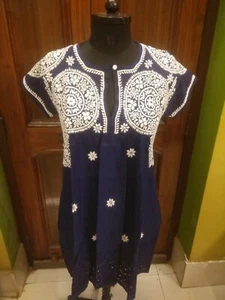 BLUSA ÉTNICA 100% ALGODÓN S 39" HECHA A MANO BORDADO CHIKAN TOP TÚNICA KURTA KURTI - Imagen 1 de 7