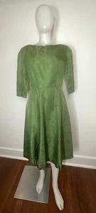 VTG 50s Green Dress Taffeta V Back 29” Waist Homemade See Flaws - Picture 1 of 15