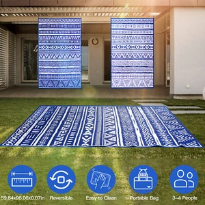 Reversible Mat Rv Patio Picnic Carpet Deck Camper Rug Outdoor 5x8FT Blue & White - Picture 1 of 15