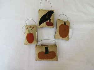 Black Bird Crow & Pumpkin Pillow Ornaments 4pc NEW Primitive Style Collins - Picture 1 of 7