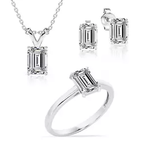 Beautiful Gift Set of 3 Carat Moissanite with Ring, Earrings & Pendant - Picture 1 of 12