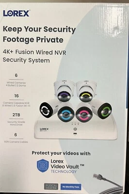 Sistema de cámara de seguridad con cable Lorex 4K+ UHD 12 MP 6 cámaras 16 canales 2 TB NVR Foto 1 de 3