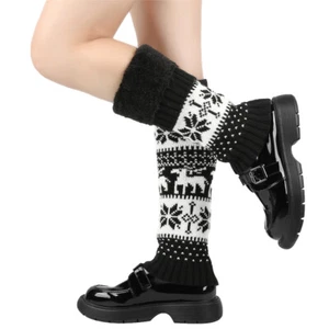 Women Loose Socks knit Velvet Toeless Snowflake Thigh high Leg warmer sock 32281 - Picture 1 of 33
