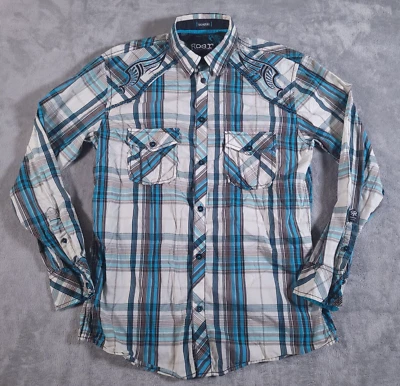 Roar Shirt Mens Large Blue Plaid Pocket Embroidered Signature Edition Sedona - Image 1 of 4